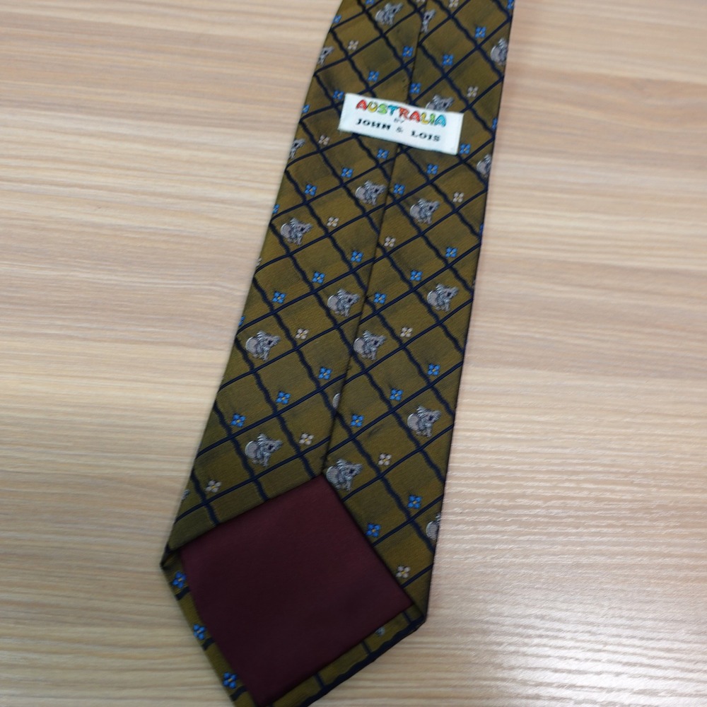 Koala Green Neck Tie Mens Olive Grid Lattice Florette Bear JOHN LOIS Australia - Picture 9 of 12